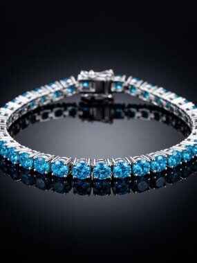 New Womens Blue Topaz Tennis Bracelet